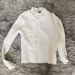 Ribbed mock neck long sleeve white shirt